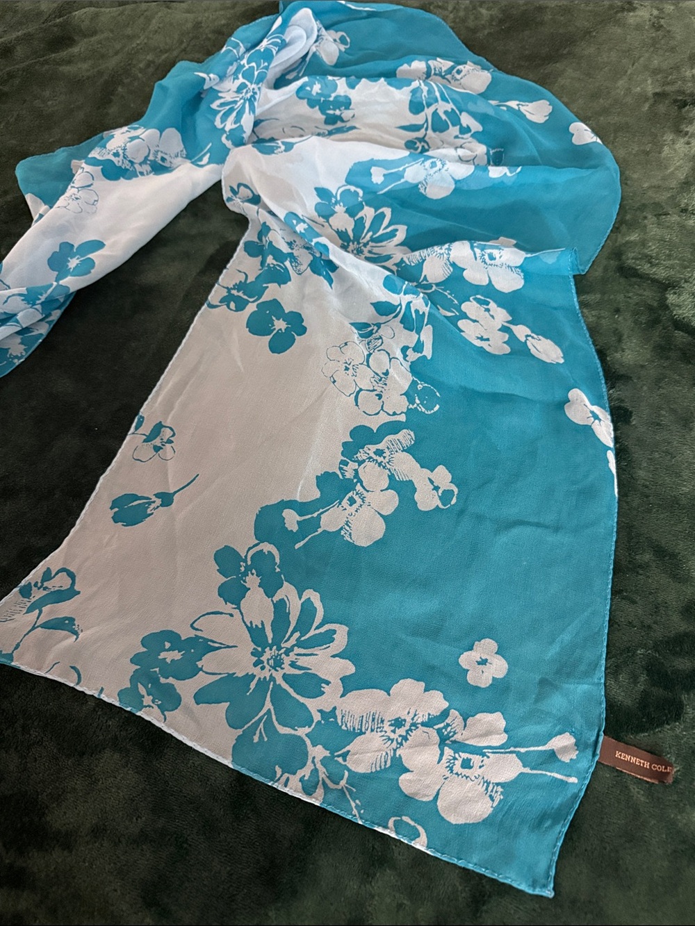 Kenneth Cole Turquoise and White Floral Sheer Throw Scarf